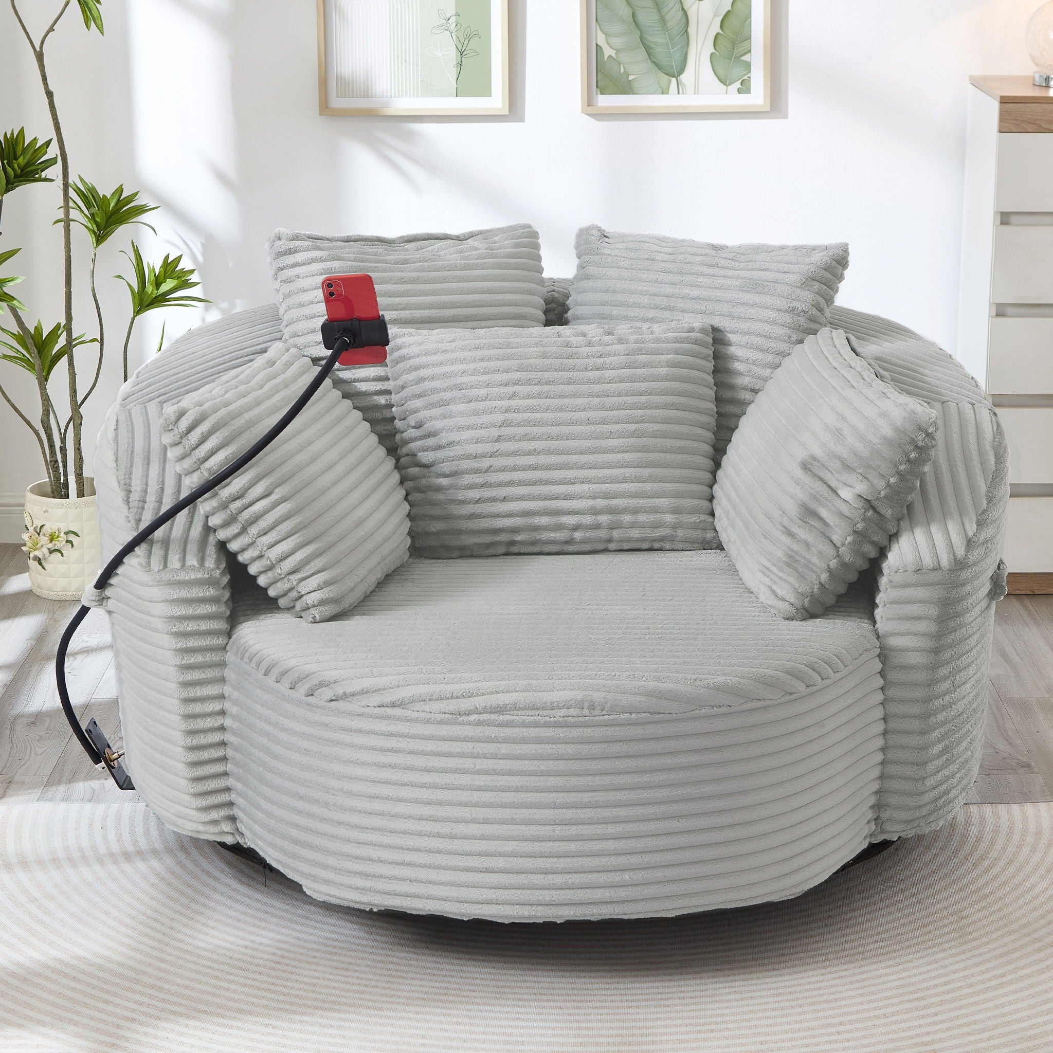 Swivel Accent Barrel Chair With Adjustable Phone Holder