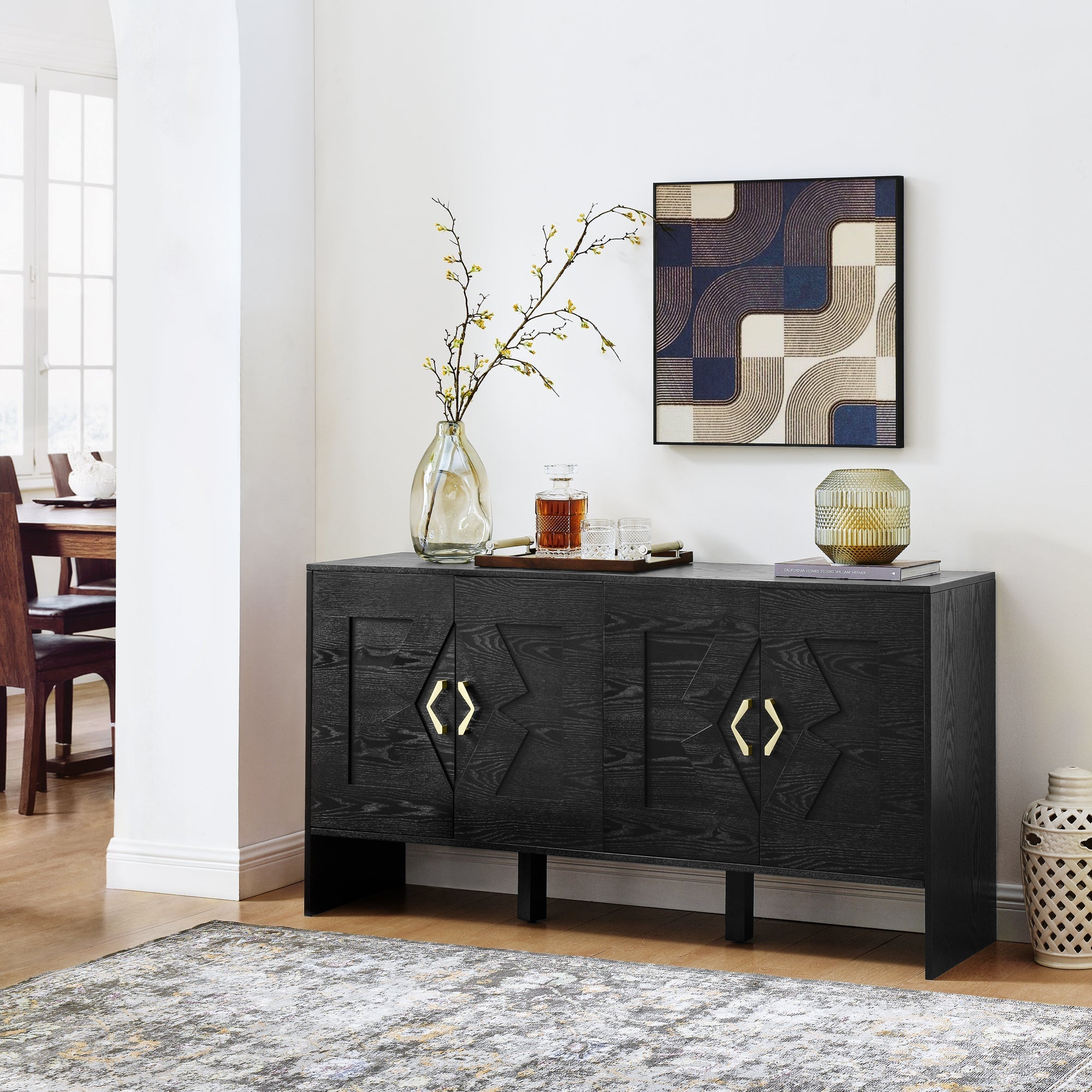 60" Mid Century Modern Sideboard Buffet Cabinet with Storage