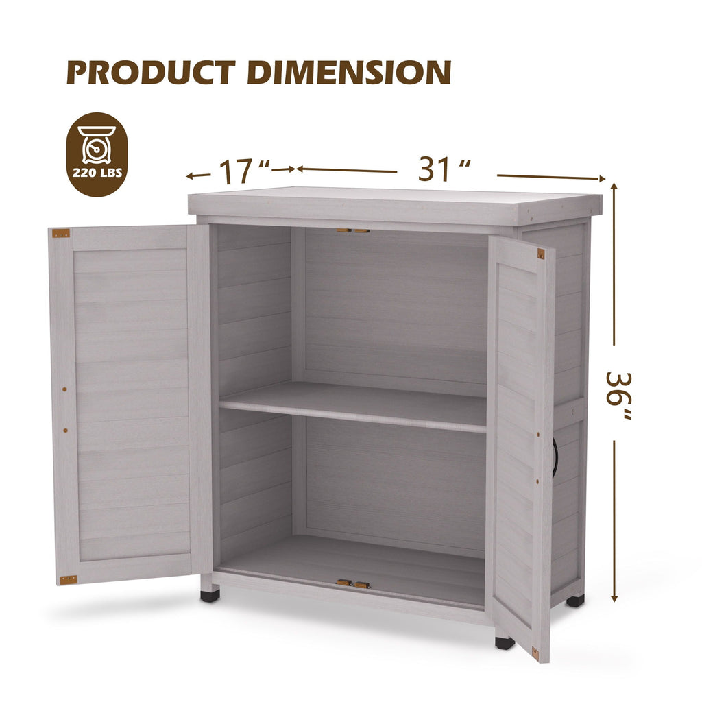 Rustic Cedar Wood Potting Bench With Storage Cabinet And Metal Top For Outdoor Patio - Gray