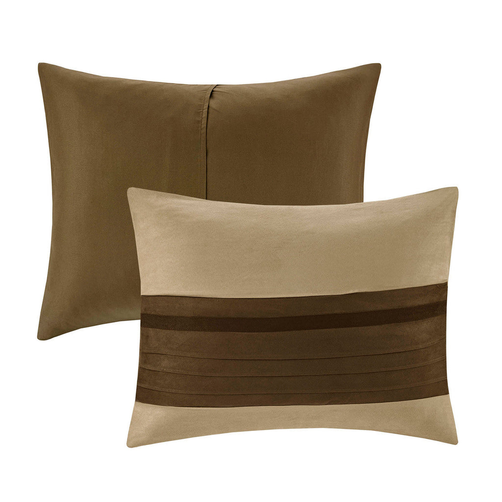 7 PC Pieced Faux Suede Comforter Set Natural Cal King