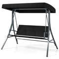 3-Person Porch Swing with Stand Outdoor Canopy Swing with Rattan Seat Back-Black