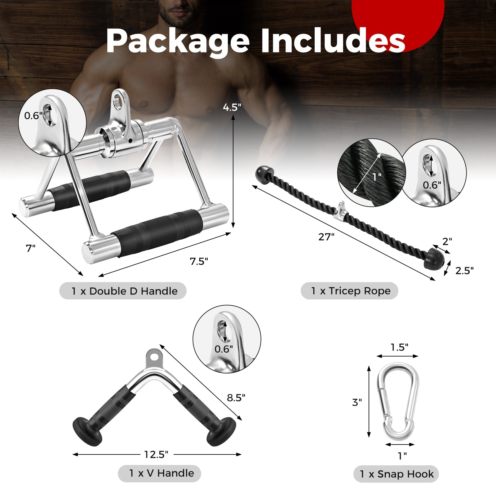 3-Piece Cable Machine Attachment Set for Home Gym