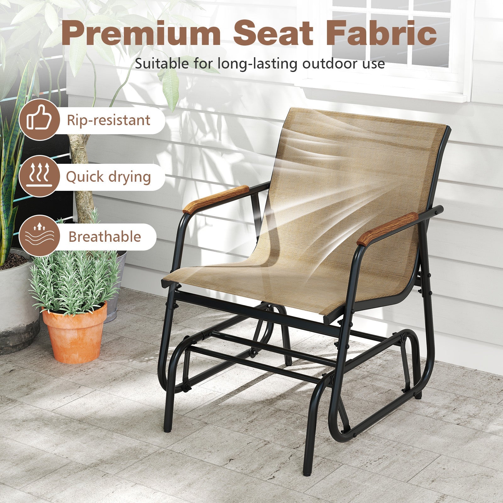 3-Piece Outdoor Glider Bistro Set with Tempered Glass Top and Metal Frame-Coffee