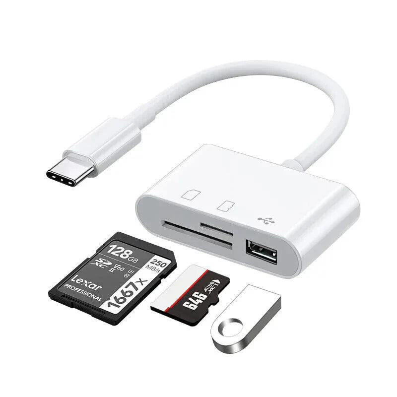 USB Type-C Card Reader Adapter | 3-in-1 OTG SD/TF Converter for Android and Laptops