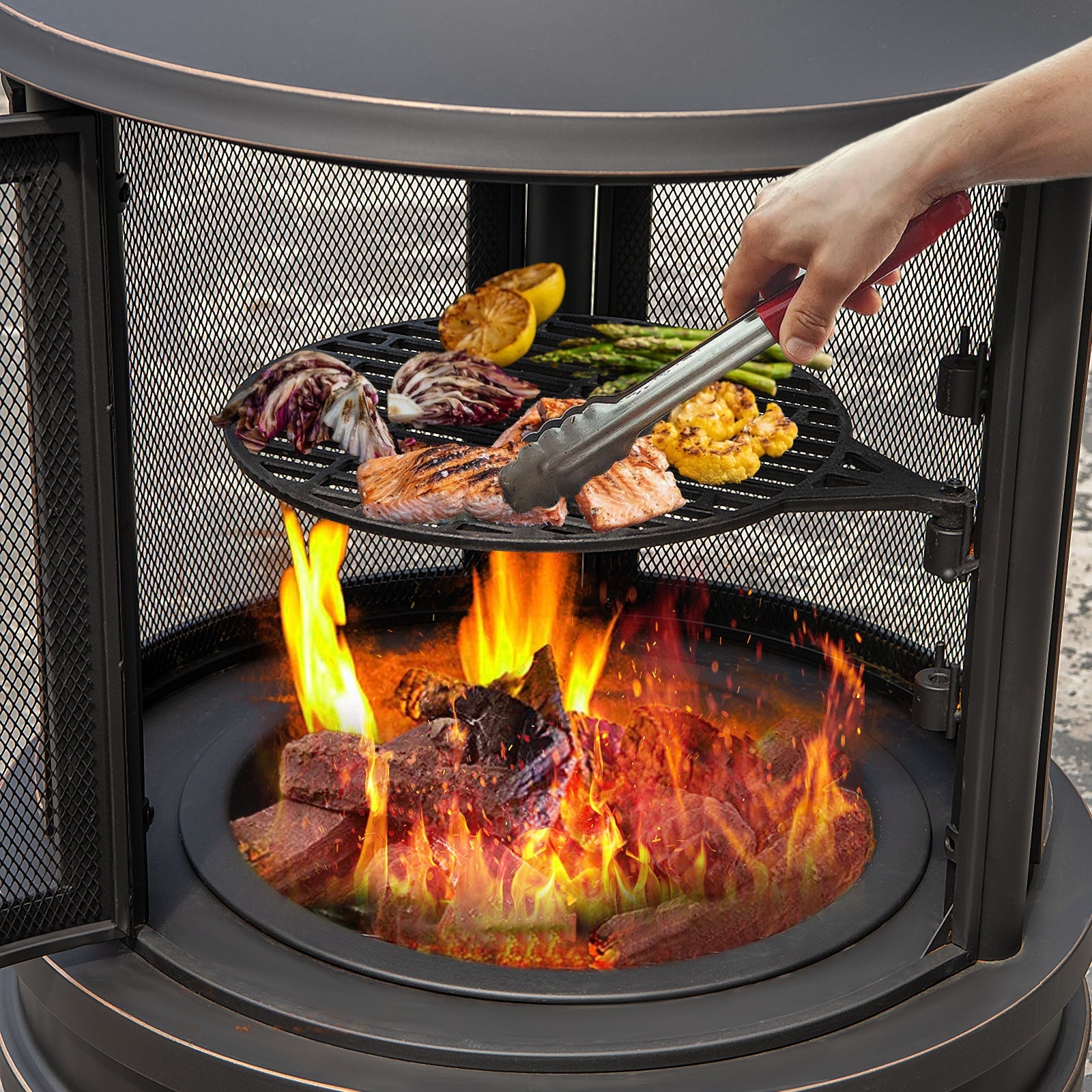 30 Inch Outdoor Fire Pit Chiminea with Grill for Garden BBQ