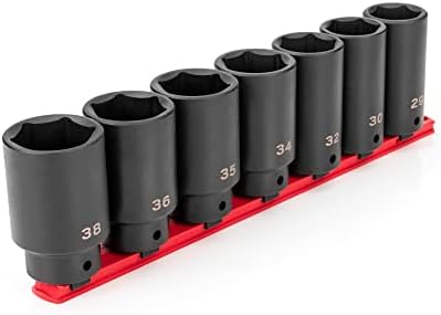 TEKTON 1/2 Inch Drive Axle Nut Impact Socket Set, 7-Piece | SID92101 | (29 - 38 mm), Deep, 6-Point, Socket Rail