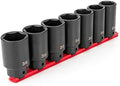 TEKTON 1/2 Inch Drive Axle Nut Impact Socket Set, 7-Piece | SID92101 | (29 - 38 mm), Deep, 6-Point, Socket Rail