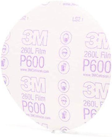 3M Hookit Finishing Film Abrasive Disc, 260L, 00971, 6 in, P600