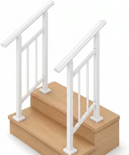 Hand Rails for Outdoor Steps，Stair Handrail & Indoor Stair Railing Kit，Railings for Outdoor Steps for Fence & Outdoor Steps (2, White-with Balusters, 2 Step)
