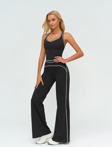 ABOCIW Two Piece Workout Sets for Women Racerback Tank Top Matching High Waist Wide Leg Yoga Pants Pilates Outfits
