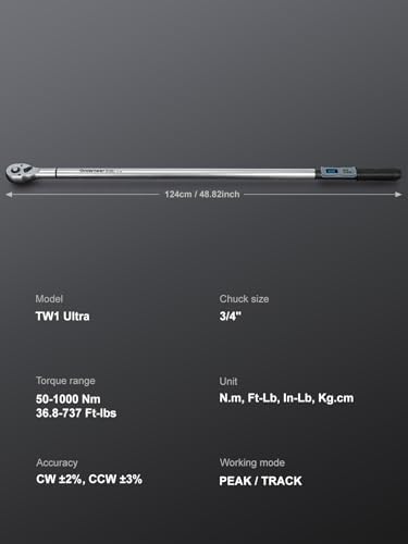 GROWNEER Digital Torque Wrench, 36.8-737 Ft-lbs/50-1000 Nm, 3/4'' Drive Inch Pound Torque Wrench with Buzzer & LED Indicator, Electronic Torque Wrench for Tractors, Trucks, Motor homes, and industrial