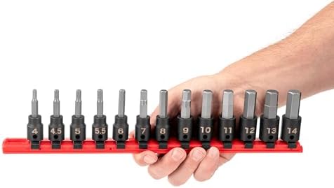 TEKTON 3/8 Inch Drive Hex Impact Bit Socket Set, 13-Piece | SIB91102 | (4 - 14 mm), Socket Rail