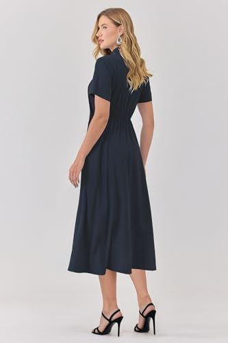 Newshows Women's Work Business Casual Outfits Tie Waist Midi Shirt Dress
