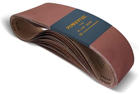 POWERTEC 6 x 48 Inch Sanding Belts, 10PK, 80 Grit Aluminum Oxide Belt Sander Sanding Belt for Bench Belt Sander, Wood & Paint Sanding, Metal Polishing (110530V)
