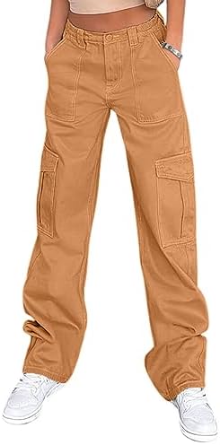 Lepunuo Cargo Pants for Women High Waisted Casual Pants Baggy Stretchy Wide Leg Y2K Streetwear with 6 Pockets