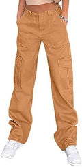 Lepunuo Cargo Pants for Women High Waisted Casual Pants Baggy Stretchy Wide Leg Y2K Streetwear with 6 Pockets