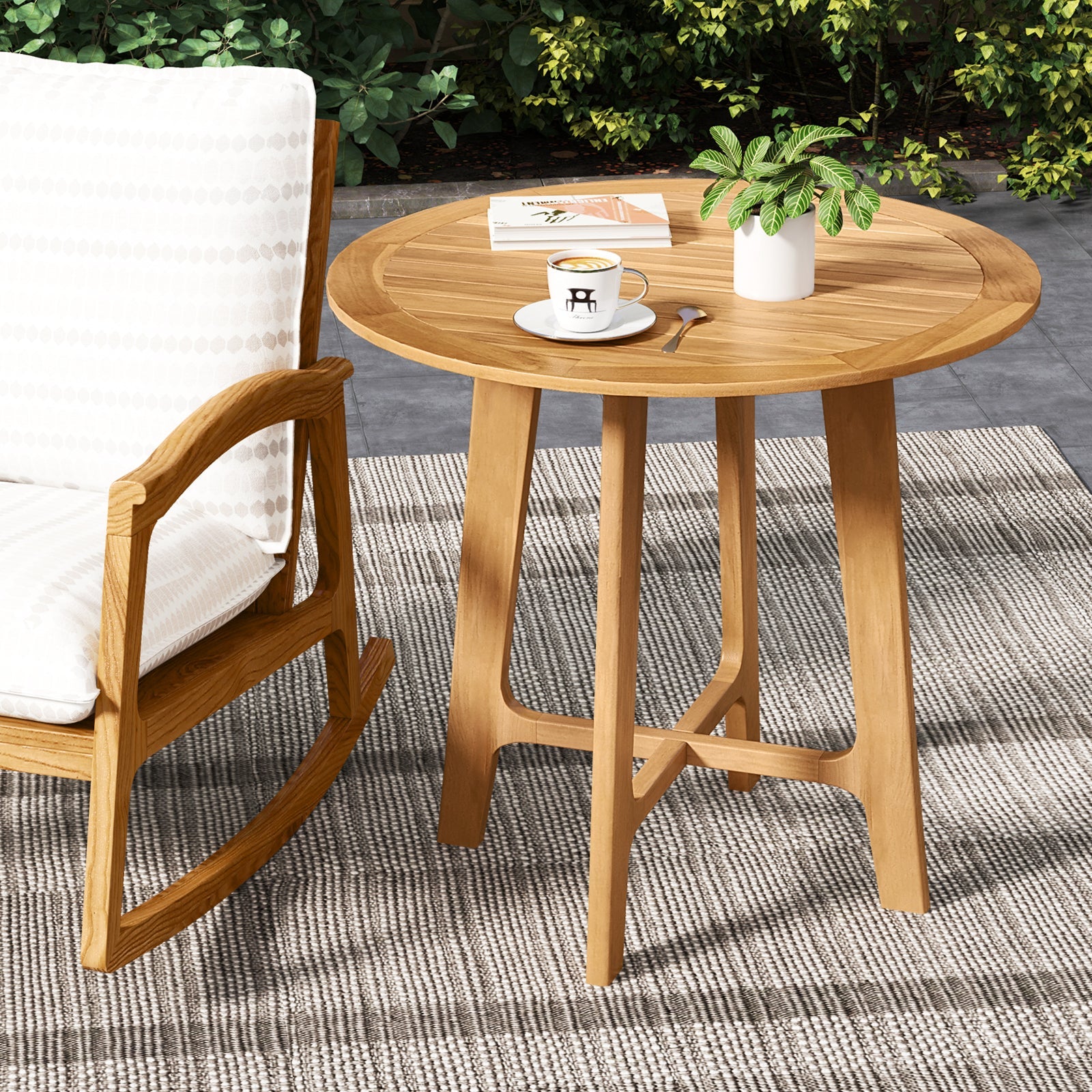 31.5 Inches Patio Dining Table with Slatted Tabletop and X-shaped Frame
