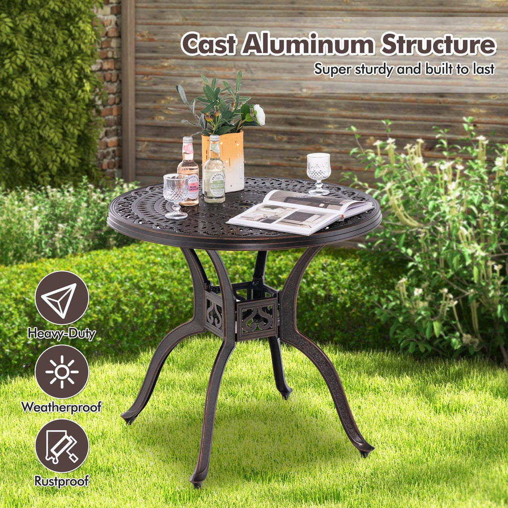 31.5 Inch Cast Aluminum Table Patio Round Dining Table with Umbrella Hole-Copper
