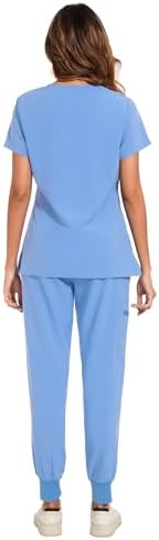 COZYFIT Scrubs for Women Set - Stretch V-Neck & Jogger Pant with 9 Pockets