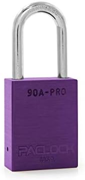 PACLOCK's 90A-PRO Padlock, 1/4" Diameter Hard. Steel Shackle, 1-1/2" Tall, High Performance 7-Pin Cylinder w/ 1 Key, Keyed Alike, Purple