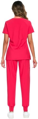 COZYFIT Scrubs for Women Set - Stretch V-Neck & Jogger Pant with 9 Pockets