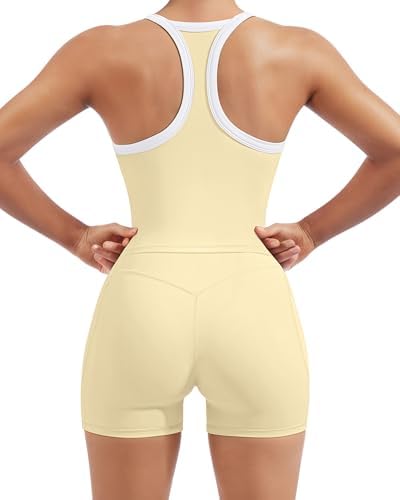 SUUKSESS Women 2 Piece Workout Sets High Waisted Biker Shorts with Pockets Built in bra Racerback Tank Tops