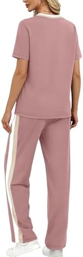 WIHOLL 2 Piece Lounge Sets for Women Matching Set Summer Outfits Short Sleeve Tops Wide Leg Pants with Pockets