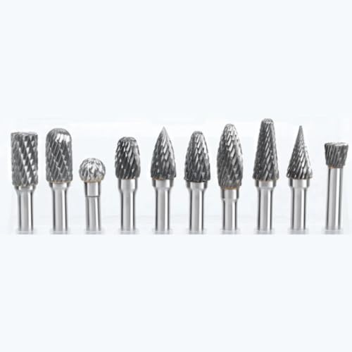 10PCS Tungsten Carbide Burr Set,1/2" Head 1/4" Shank Shank HRA90 Rotary Burr Bits, Compatible with Dremel for Metal Grinding, Wood Carving, Deburring,Engraving, Drilling