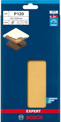 Bosch Professional 10x Expert C470 Sandpaper (for Hardwood, Paint on Wood, 115x230 mm, Grit 120, Accessories Orbital Sander)