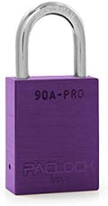 PACLOCK's 90A-PRO Padlock, 1/4" Diameter Hard. Steel Shackle, 1-3/16" Tall, High Performance 7-Pin Cylinder w/ 1 Key, Keyed Differently, Purple