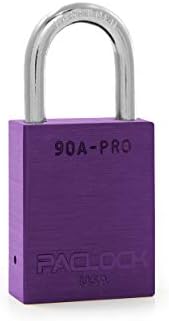PACLOCK's 90A-PRO Padlock, 1/4" Diameter Hard. Steel Shackle, 1-3/16" Tall, High Performance 7-Pin Cylinder w/ 1 Key, Keyed Differently, Purple