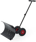 MAXSA 29" W Push Snow Plow Shovel with Wheels for Driveway, Black
