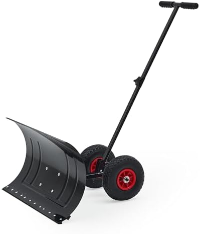 MAXSA 29" W Push Snow Plow Shovel with Wheels for Driveway, Black