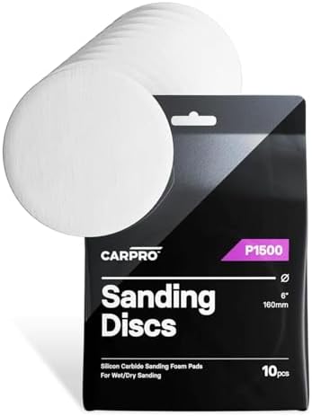 CARPRO Sanding Discs - Silicon Carbide Sanding Foam Pads, Remove Paint Defects While Keeping OEM Appearance, Wet or Dry Sanding - P1500 - (6" Pack of 10)