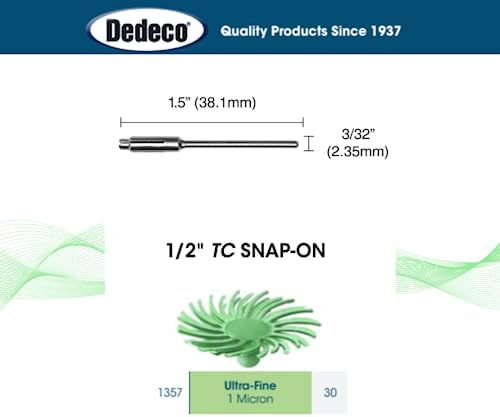 Dedeco Sunburst Radial Bristle Discs - 1/2” (12mm) Dia, Snap On, TC Bristles - Cleaning Buffer Polisher Rotary Tool Accessories, Ultra-Fine 1 Micron 14000 Grit, Light Green Aluminum Oxide - 30 Pack