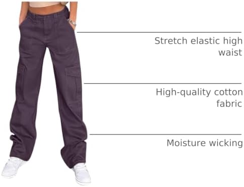 Lepunuo Cargo Pants for Women High Waisted Casual Pants Baggy Stretchy Wide Leg Y2K Streetwear with 6 Pockets