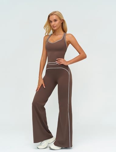 ABOCIW Two Piece Workout Sets for Women Racerback Tank Top Matching High Waist Wide Leg Yoga Pants Pilates Outfits