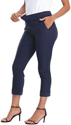 HDE Pull On Capri Pant for Women w/Pockets Elastic Waist Cropped Work Pant