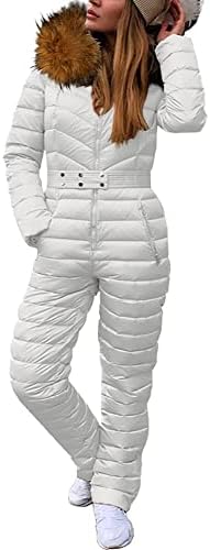 Cicy Bell Womens One Piece Ski Suits Winter Outdoor Sports Jumpsuit Fur Collar Coat Windproof Waterproof Hooded Snowsuit