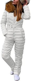 Cicy Bell Womens One Piece Ski Suits Winter Outdoor Sports Jumpsuit Fur Collar Coat Windproof Waterproof Hooded Snowsuit