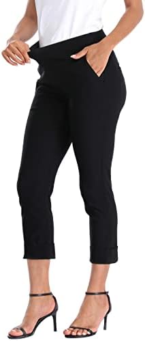 HDE Pull On Capri Pant for Women w/Pockets Elastic Waist Cropped Work Pant
