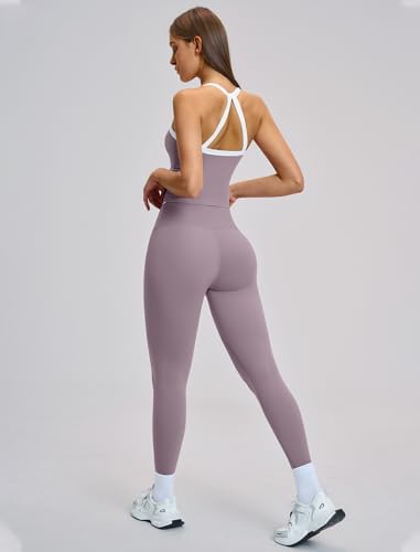 QBGJTD Womens Workout Sets Two Piece Cross Back Tank Top Matching High Waist Leggings Sets Gym Outfits Work Out Clothes