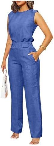 Floerns Women's 2 Piece Sets Dressy Outfits Bussiness casual Crew Neck Sleeveless Blouse and Elegant Pants Set