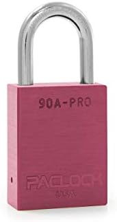 PACLOCK's 90A-PRO Padlock, 1/4" Diameter Hard. Stainless Steel Shackle, 1-3/16" Tall, High Performance 7-Pin Cylinder w/ 1 Key, Keyed Differently, Pink