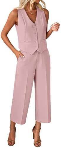 luvamia Vest Pant Suits for Women Dressy Wide Leg 2 Piece Sets Work Outfits