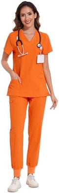 COZYFIT Scrubs for Women Set - Stretch V-Neck & Jogger Pant with 9 Pockets