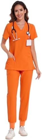 COZYFIT Scrubs for Women Set - Stretch V-Neck & Jogger Pant with 9 Pockets