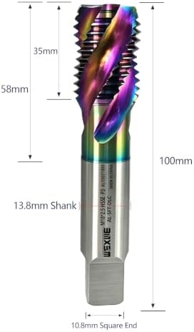 Tools M18 x 2.5 DLC Coating Spiral Flute Thread Tap, Metric Machine Threading Tap High Speed Steel Cobalt(HSSCo), Round Shank with Square End, H2 Tolerance, 1PC