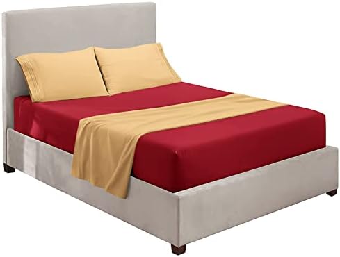 Nestl King Sheets Set - 4 Piece King Size Bed Sheets, Extra Soft, Double Brushed Bedding for King Size, 2 Tone Burgundy/Camel Gold Set, Burgundy Fitted Sheet, Camel Flat Sheet, Camel Pillow Case
