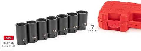 TEKTON 1/2 Inch Drive Axle Nut Impact Socket Set, 7-Piece | SID92340 | (29 - 38 mm), Deep, 6-Point, Case